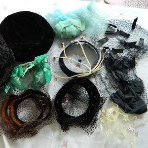 Vintage Lot 10 Hats Fascinator Veil Fur Rockabilly